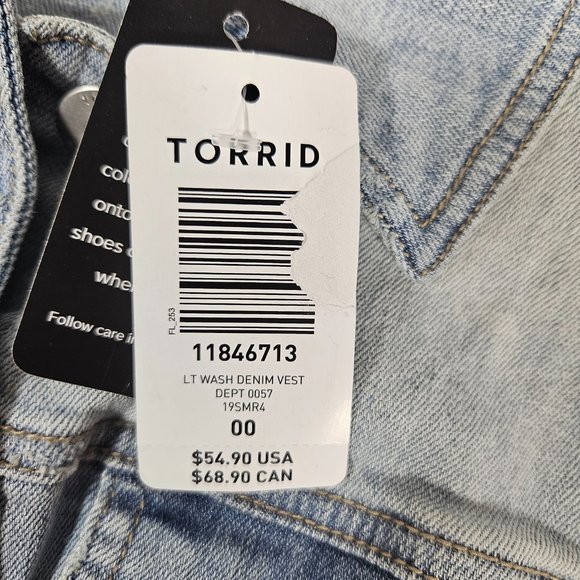Torrid Light Wash Denim Vest Women's Size Torrid 00 Medium/Large Blue Jean - Picture 5 of 8